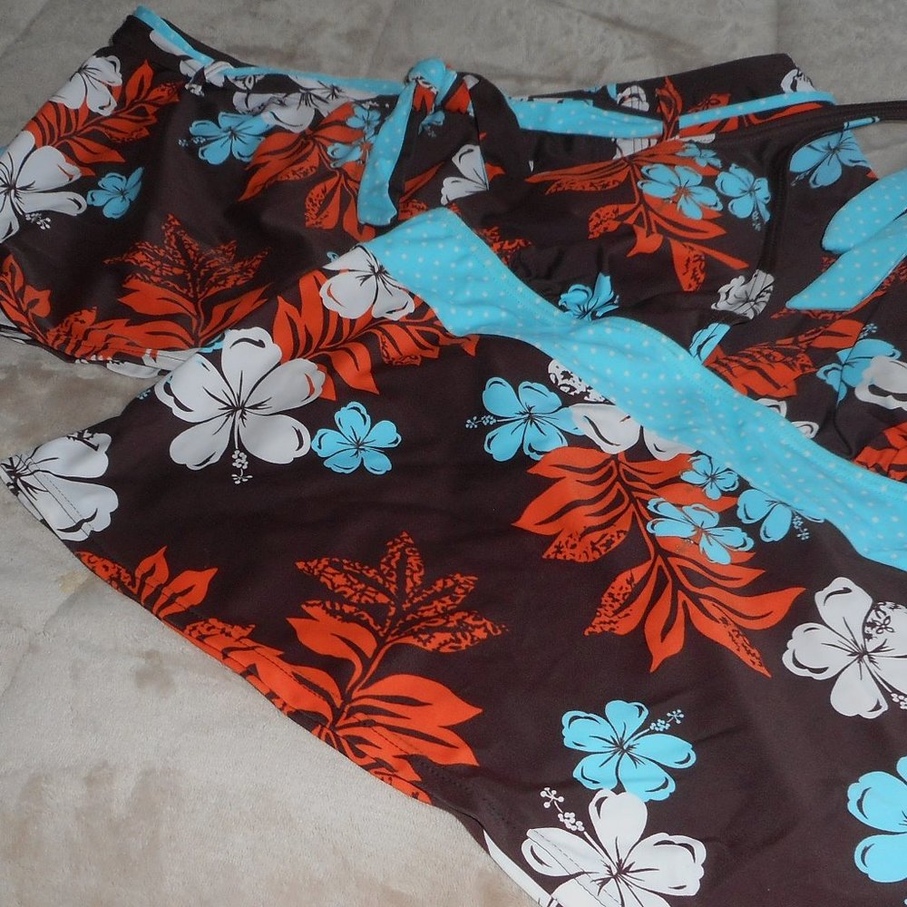 Orange/Brown/Blue 2pc Bathing Suit